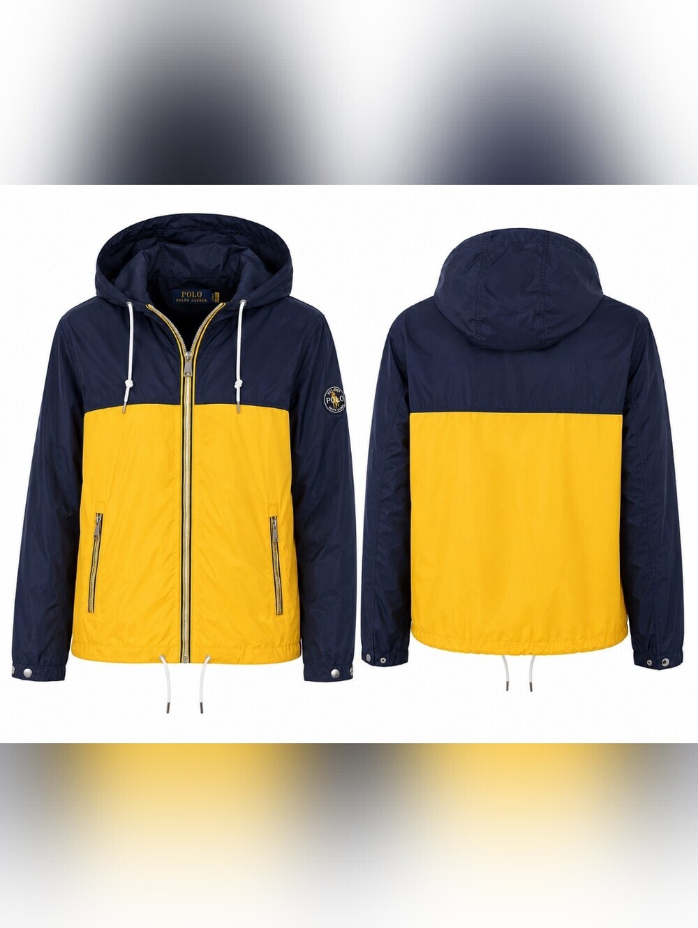Ralph Lauren Men’s Navy and Yellow Hooded Windbreaker Jacket